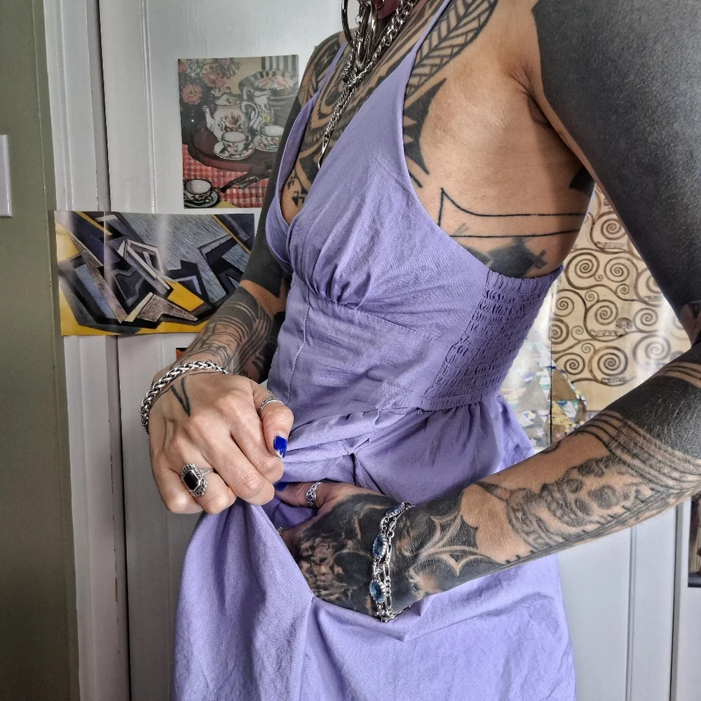 Urban Outfitters UO Cedar Poplin Corset Midi Dress Womens XS Purple 100% Cotton - Picture 3 of 6